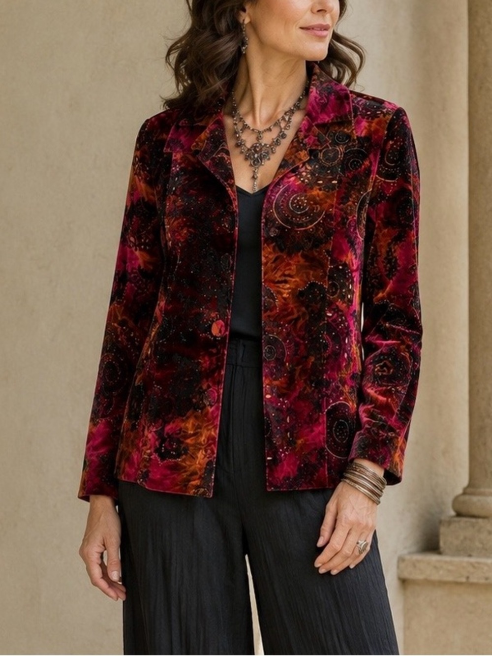 Velvet Burnout Blazer Jacket L Wearable Art Jewel Tone Whimsigoth Party Boho